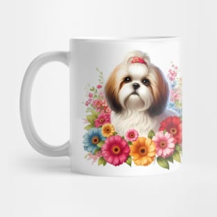 A shih tzu decorated with beautiful colorful flowers. Mug